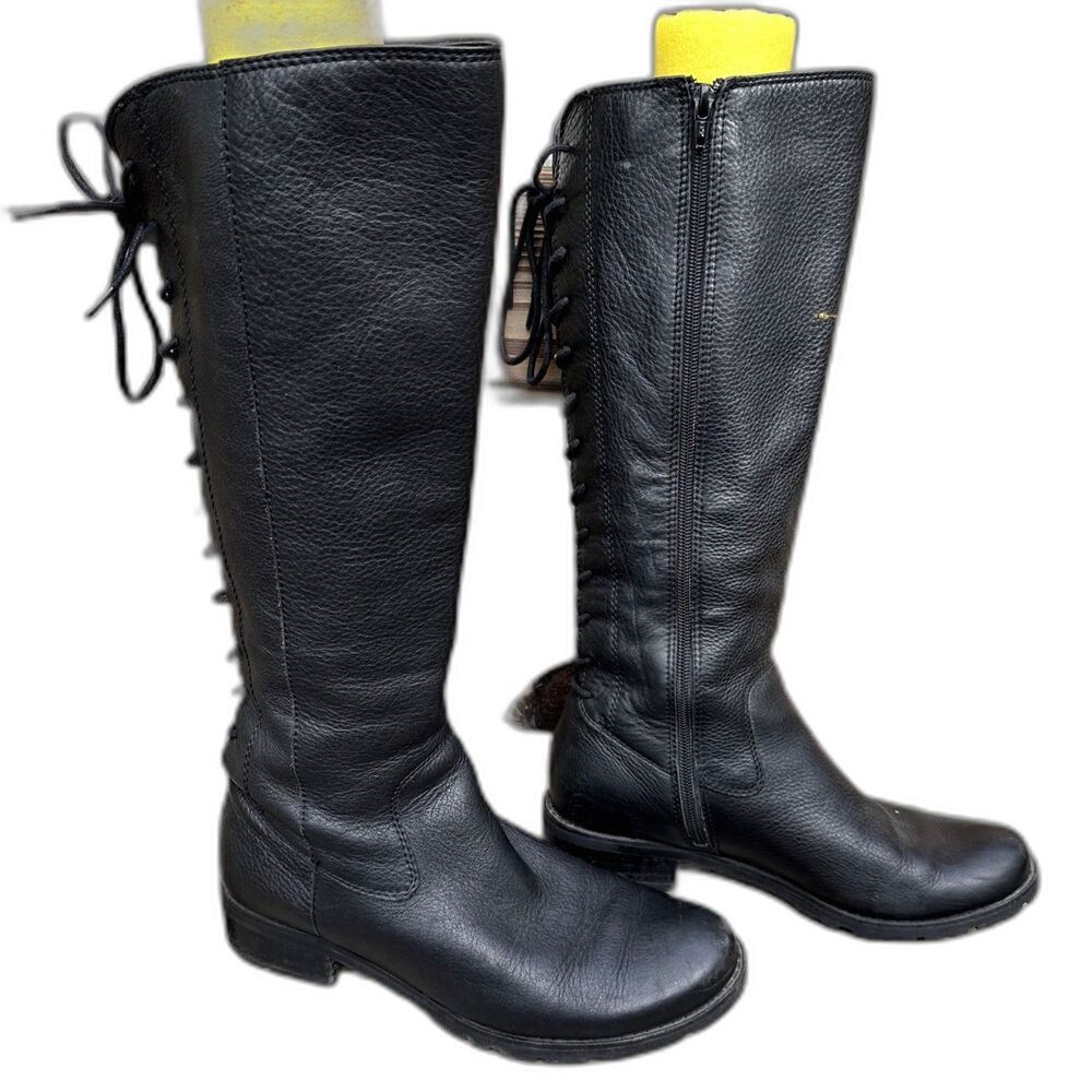 Sofft Sharnell II Waterproof Black Leather Boots 8.5 M Adjustable Back Lace Up